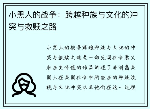 小黑人的战争：跨越种族与文化的冲突与救赎之路